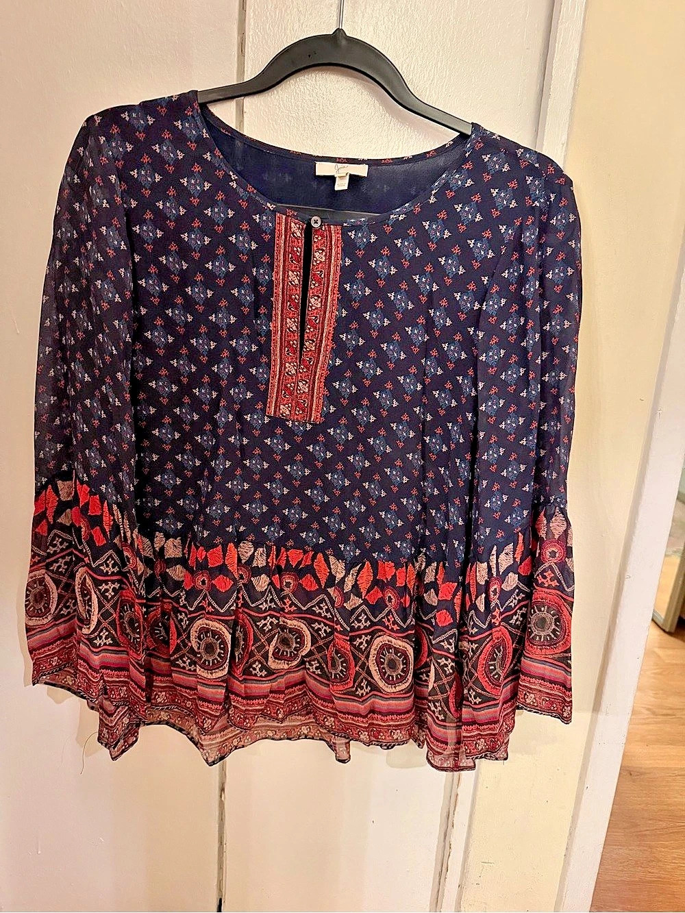 Joie Printed Long Sleeve Tunic in Blue & Red